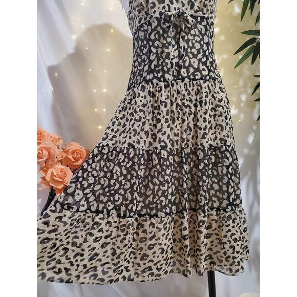 Talbots Vtg 100% Silk Tiered Leopard Animal Print Midi Dress Size 6P Sleeveless - Picture 6 of 12